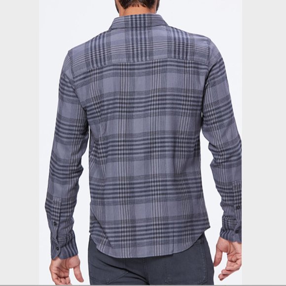 PAIGE Everett Flannel Men’s Grey & Black Plaid Button Front Collared Shirt Small - Picture 2 of 5